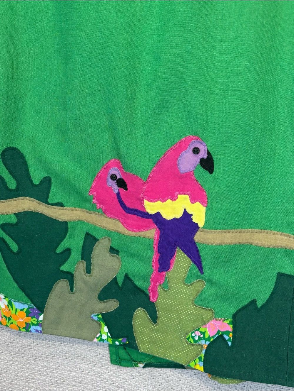 A Pretty Penny Green Handmade Patchwork Tropical Birds Wrap Skirt S Cottagecore - Picture 3 of 13